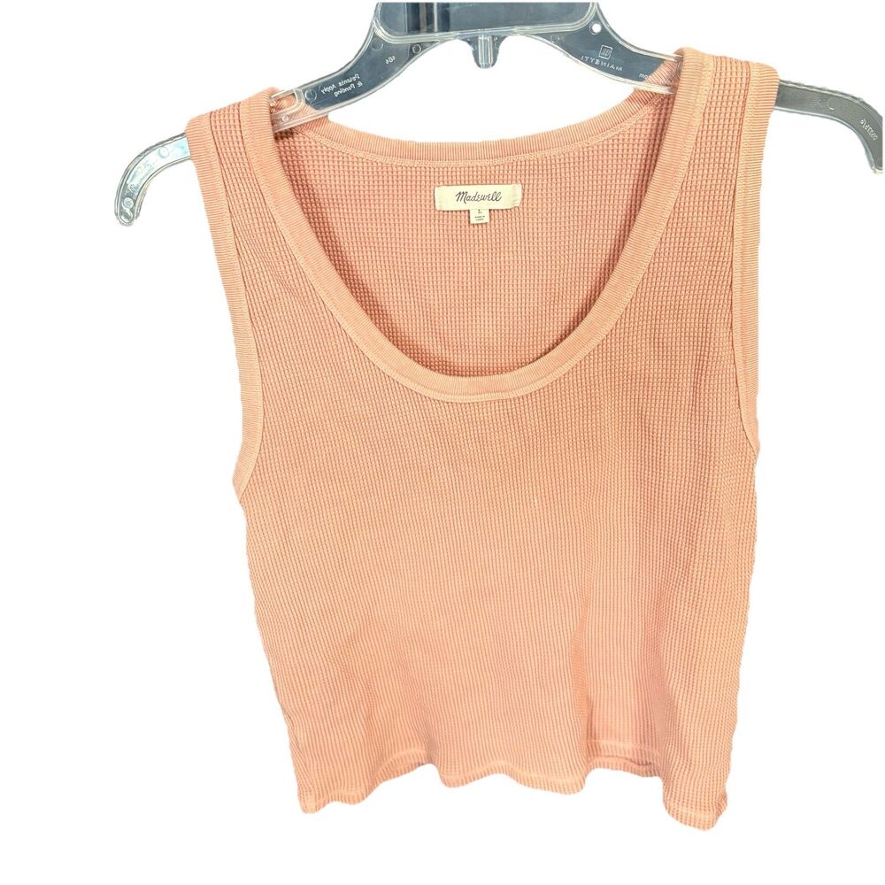 Madewell Waffle Knit Scoop Neck Tank Top Size L Dusty Rose Pink Thermal Crop